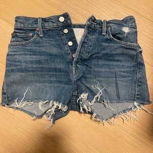 Mother Distressed Blue Denim Shorts